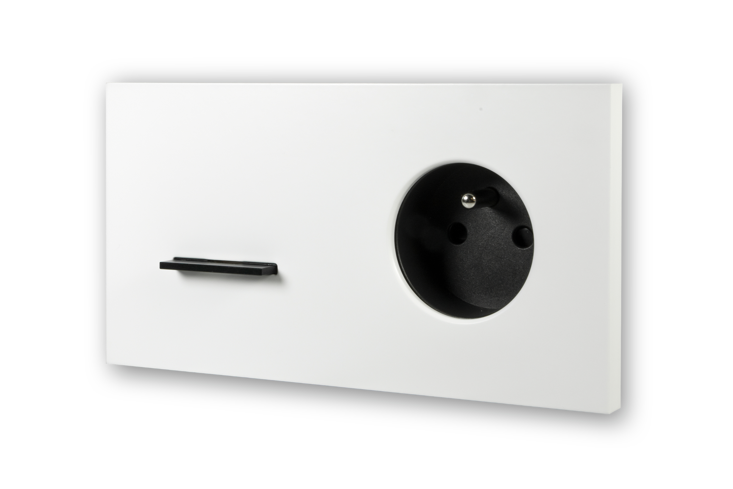Basalte Chopin 2-gang with socket - single black aluminium lever - satin white