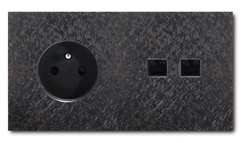 Socket - 2 gang - power + RJ45 outlet - fer forg_ gunmetal Sockets & Outlets